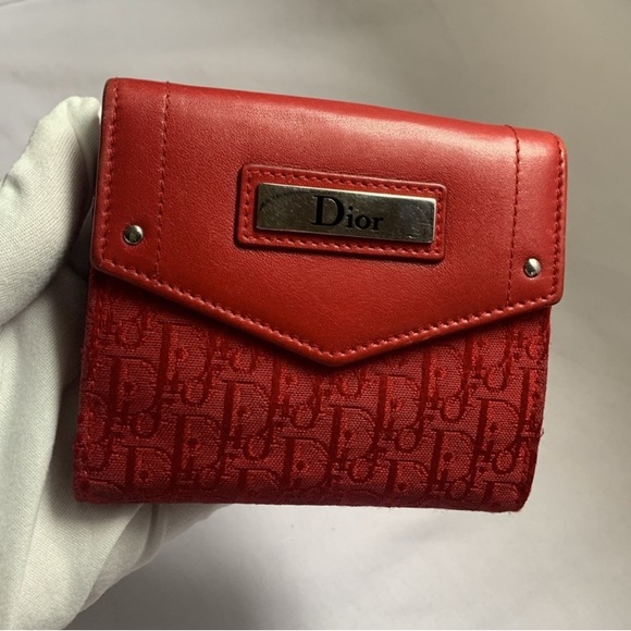 Dior Vintage Red Trotter Double Snap Bifold w/Coin Pocket Leather Wallet w/Box - Picture 2 of 11